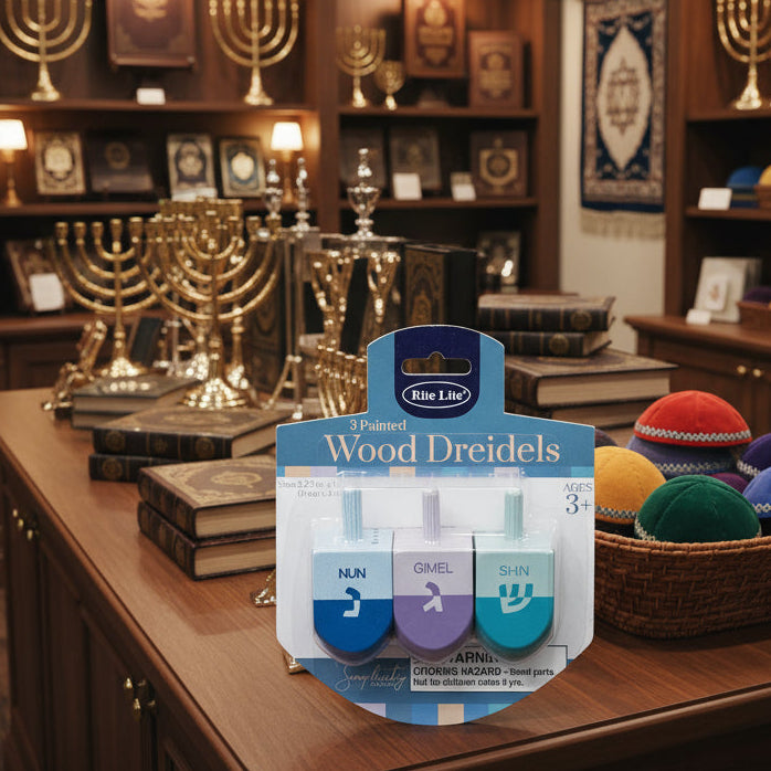 3 Large Colorblock Handpainted Wood Dreidels