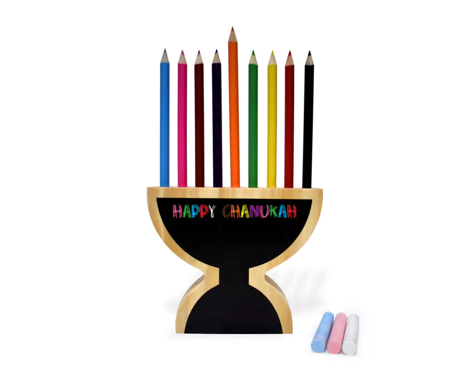 Wooden Menorah Pencil Holder