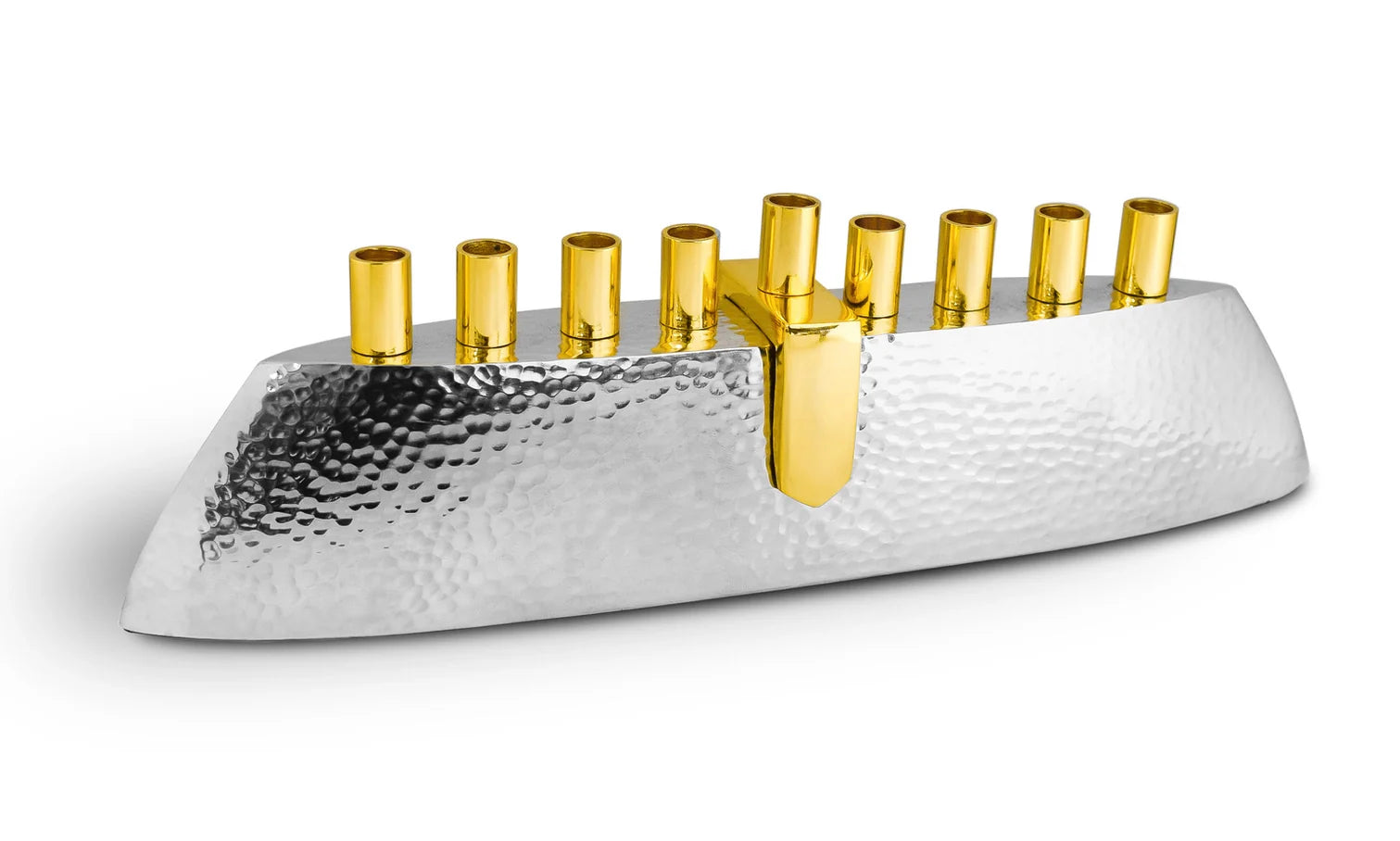 Boat Menorah Hammered Stainless Steel with Copper Accents