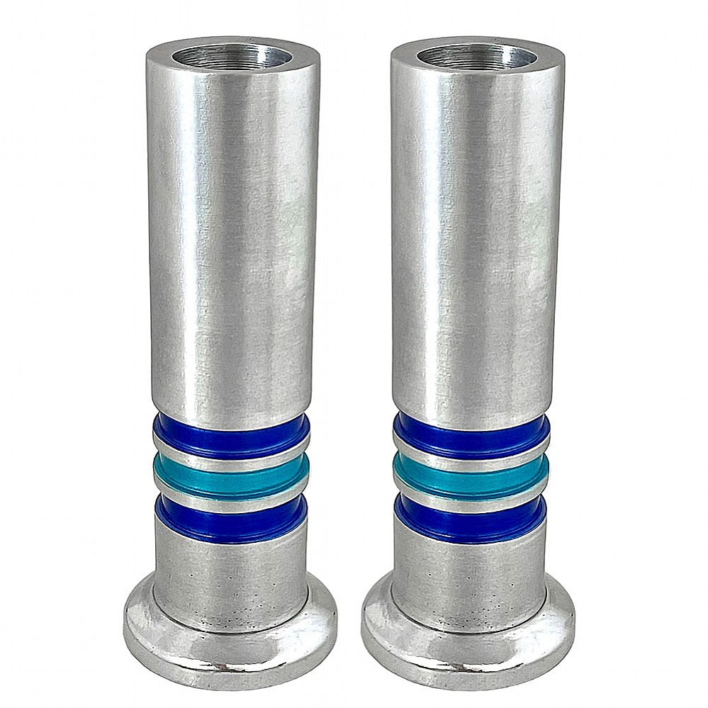 Decorated Aluminum Cylinder Shabbat Candlestick Set - Blue