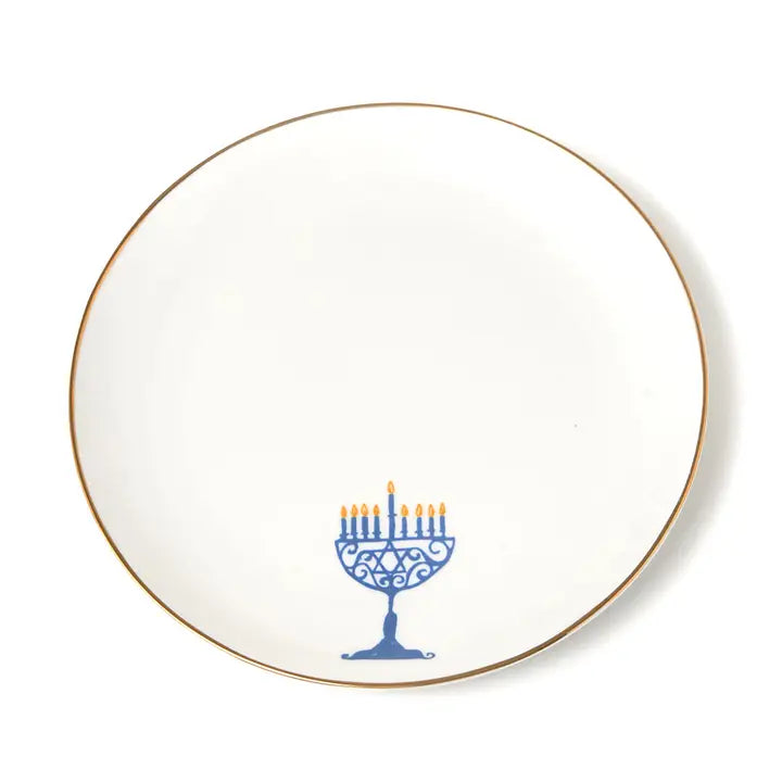 Hanukkah Appetizer Plates with Gold rim, Set of Four