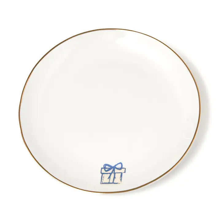 Hanukkah Appetizer Plates with Gold rim, Set of Four