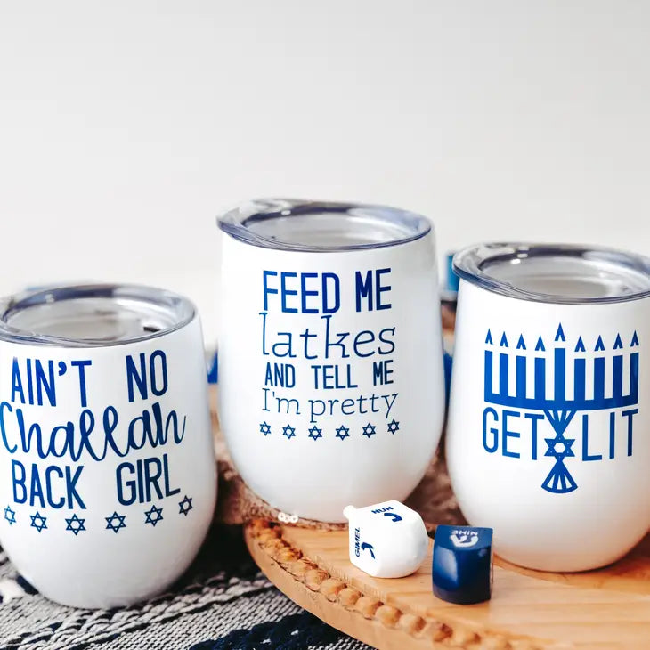 Fun Hanukkah Insulated Wine or Coffee Tumblers