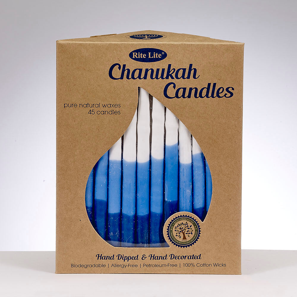 Hanukah Candles: Tricolor Blue & White Pure Vegetable Wax