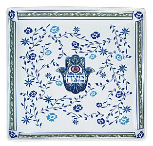 Porcelain Matzah Plate Hamsa Design