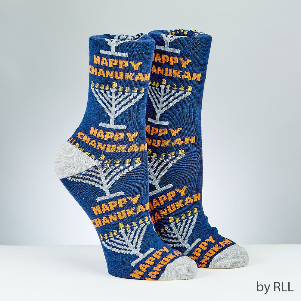 Rambam Menorahs Chanukah Adult Crew Socks